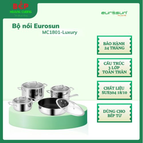 Bộ Nồi Inox 3 Đáy Eurosun MC1801 Luxury