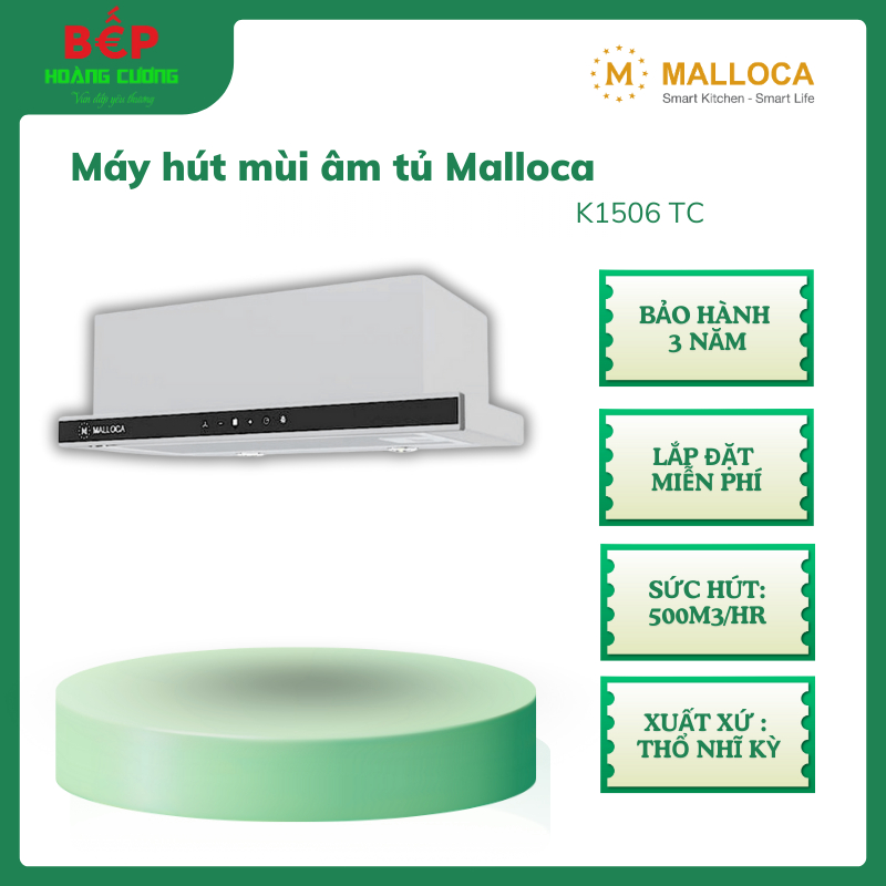 Malloca Máy hút khói, khử mùi âm tủ K1506 TC – kính đen, điều khiển cảm ứng, công suất 220W 3 MALLOCA K1506 TC – Máy hút khói khử mùi âm tủ 220W, công suất 500m³h, điều khiển cảm ứng