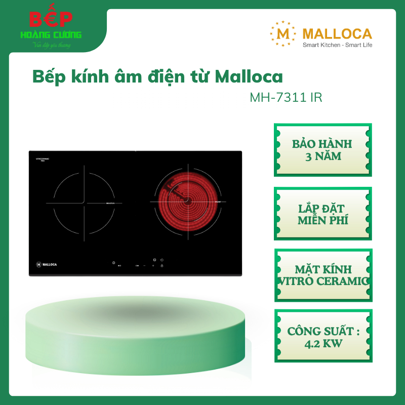 Malloca MH-7311 IR – Bếp điện từ âm kính – Mặt kính Vitro Ceramic – Tổng công suất 4.2kW 3 Malloca MH-7311 IR – Bếp điện từ âm kính – 1 vùng điện + 1 vùng từ – Mặt kính Vitro Ceramic – Điều khiển cảm ứng