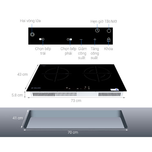 Malloca MH-7311 IR – Bếp điện từ âm kính – Mặt kính Vitro Ceramic – Tổng công suất 4.2kW 5 Malloca MH-7311 IR – Bếp điện từ âm kính – 1 vùng điện + 1 vùng từ – Mặt kính Vitro Ceramic – Điều khiển cảm ứng