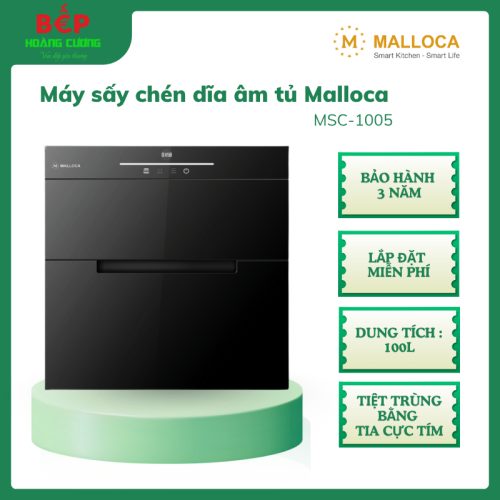 Malloca MSC-1005 – Máy sấy & tiệt trùng chén dĩa âm tủ – Mặt kính đen sang trọng – Dung tích 100L – Điều khiển cảm ứng