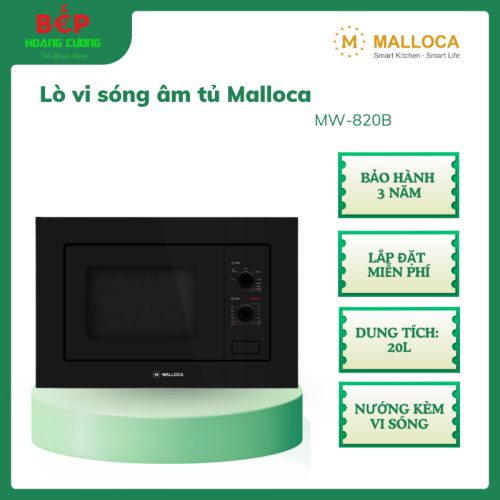 Malloca MW-820B – Lò vi sóng âm tủ – Dung tích 20L – Tích hợp chức năng nướng – 5 mức công suất