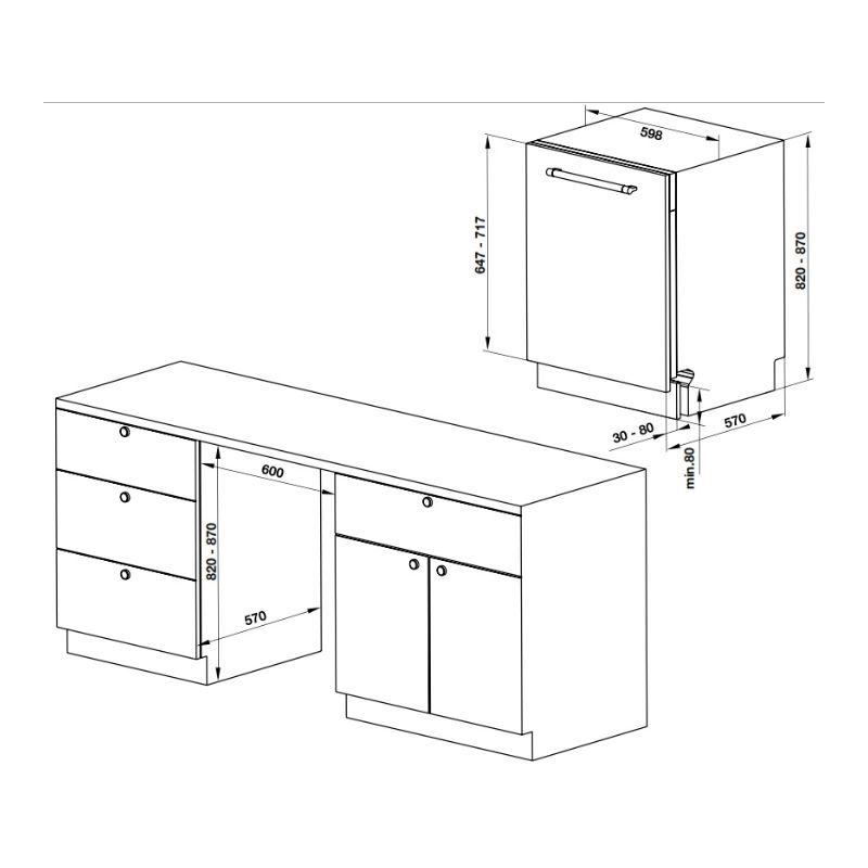 Hafele 533.23.320 Máy Rửa Bát Âm Tủ HDW-FI60D – Chính Hãng – Rửa Sạch, Tiết Kiệm Nước - Free Lắp Đặt 6 Kích thước Máy rửa bát Hafele HDW-FI60D 533.23.320