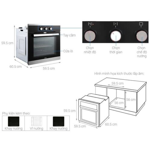 Lò nướng Hafele HO-K60B 534.05.581 – Thiết kế sang trọng, 65L, an toàn với cửa kính 3 lớp 10 Thông số Lò nướng âm tủ Hafele HO-K60B 534.05.581