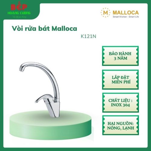 Vòi Rửa Chén Malloca K121N – Đồng Thau Mạ Chrome, Chống Văng Nước, 2 Đường Nước Nóng Lạnh