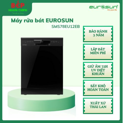 Máy rửa bát độc lập Eurosun SMS78EU12EB Serial 7, màu đen, 14 bộ, xuất xứ Thái Lan
