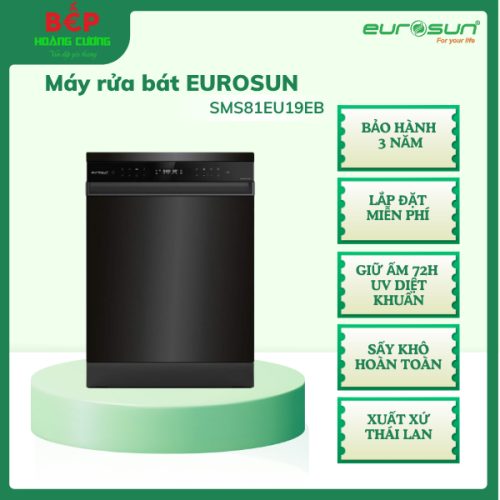 Máy rửa bát độc lập Eurosun SMS81EU19EB Serial 7+, màu inox đen, 15 bộ, lắp đặt miễn phí