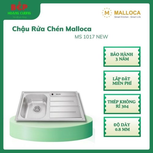 Chậu rửa chén Malloca MS 1017 NEW inox 304, độ dày 0.8mm, rổ lọc tiện lợi, bộ xả ngăn mùi