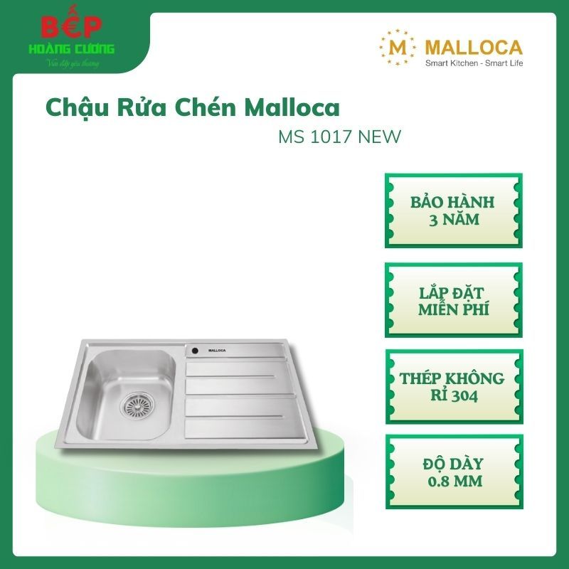 Chậu rửa chén Malloca MS 1017 NEW inox 304, độ dày 0.8mm, rổ lọc tiện lợi, bộ xả ngăn mùi 3 Chậu rửa chén Malloca MS 1017 NEW inox 304, độ dày 0.8mm, rổ lọc tiện lợi, bộ xả ngăn mùi