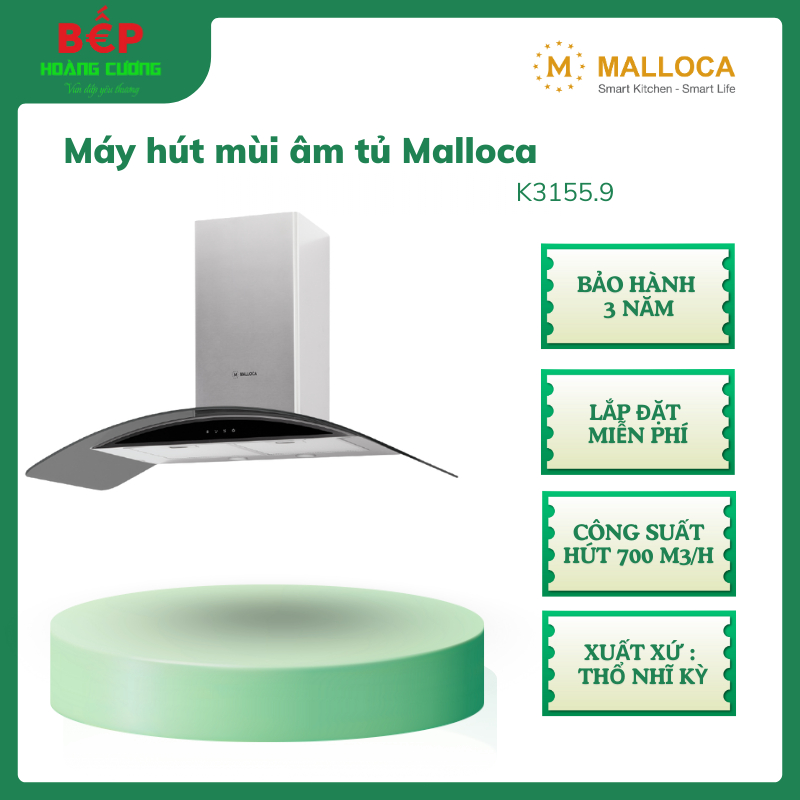 Máy hút khói khử mùi Malloca K3155.9 – Chất liệu Inox cao cấp, than hoạt tính, hẹn giờ thông minh 3 Máy hút khói khử mùi Malloca K3155.9 – Chất liệu Inox cao cấp, than hoạt tính, hẹn giờ thông minh