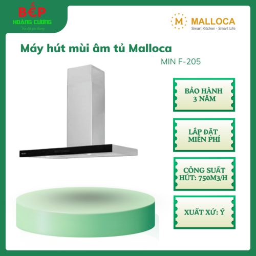 Malloca MIN F-205 – Máy hút mùi áp tường, 4 tốc độ điều khiển cảm ứng, hiệu suất cao, nhập khẩu Ý