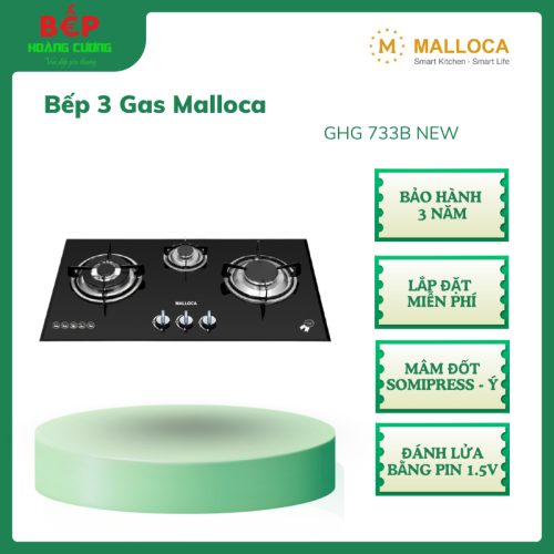 Bếp 3 Gas Âm Kính GHG 733B NEW – Mặt Kính Cường Lực, Đầu Đốt Somipress, Thiết Kế Sang Trọng