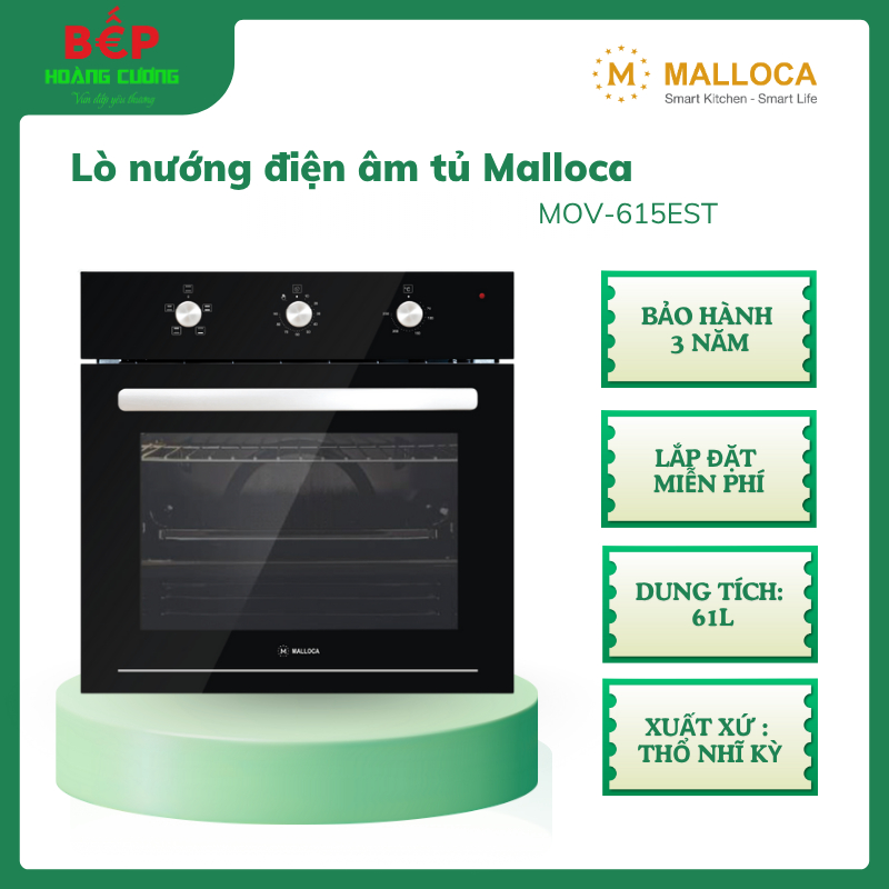 Malloca MOV-615EST - Lò Nướng Điện Âm Tủ 61L – Điều Khiển Cơ, Đèn Halogen, Hẹn Giờ, 5 Chức Năng 3 Malloca MOV-615EST - Lò Nướng Điện Âm Tủ 61L – Điều Khiển Cơ, Đèn Halogen, Hẹn Giờ, 5 Chức Năng