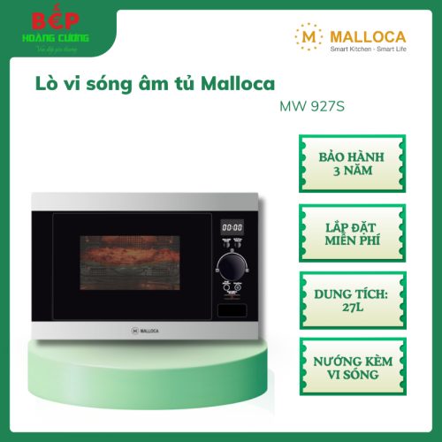 Lò Vi Sóng Âm Tủ Malloca MW-927S – 27L, Mặt Kính Đen Phối Inox, Màn Hình LCD, Rã Đông Nhanh