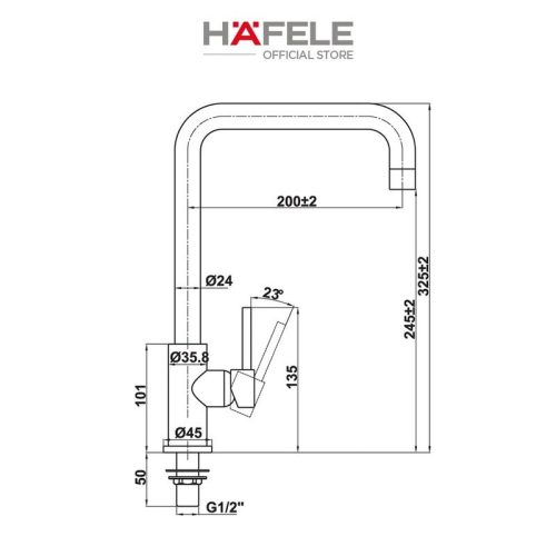 Hafele 577.55.260 Vòi Rửa Bát HT21-CC1F245U – Đồng Cao Cấp – 1 Đường Nước – Hoàn Thiện Chrome