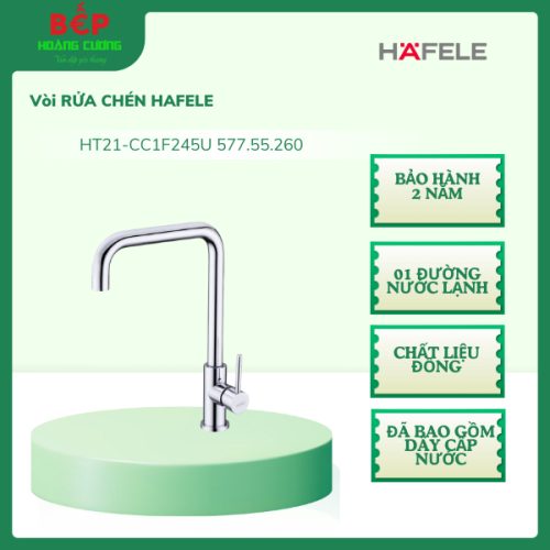 Hafele 577.55.260 Vòi Rửa Bát HT21-CC1F245U – Đồng Cao Cấp – 1 Đường Nước – Hoàn Thiện Chrome