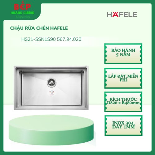 Chậu Rửa Chén Hafele HS21-SSN1S90 567.94.020, chất liệu inox 304, thiết kế lắp âm