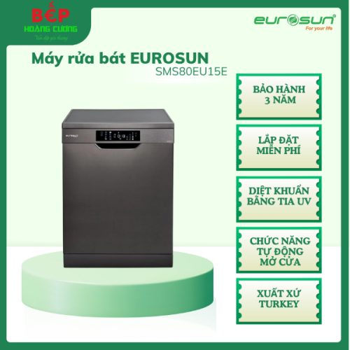 Máy rửa bát độc lập Eurosun SMS80EU15E Serial 8, 14 bộ, màu inox đen, lắp đặt miễn phí