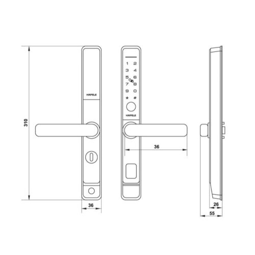 Hafele Khóa Cửa Điện Tử DL6600 912.20.145 – Cửa Nhôm – Kết Nối App – Màu Đen Sang Trọng 10 Kích thước khóa điện tử cửa nhôm DL6600 Hafele 912.20.145