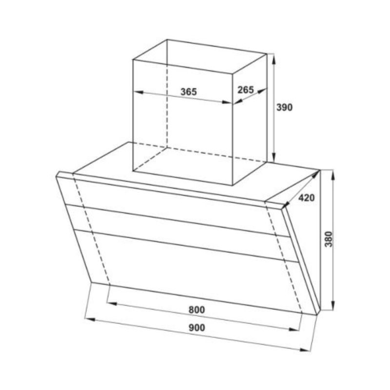 Hafele HC-H902WC Máy Hút Mùi 533.83.655 – Mặt Kính Đen, Cảm Ứng – 3 Mức Hút – Thiết Kế Sang Trọng 8 Kích thước máy hút mùi Hafele 533.83.655