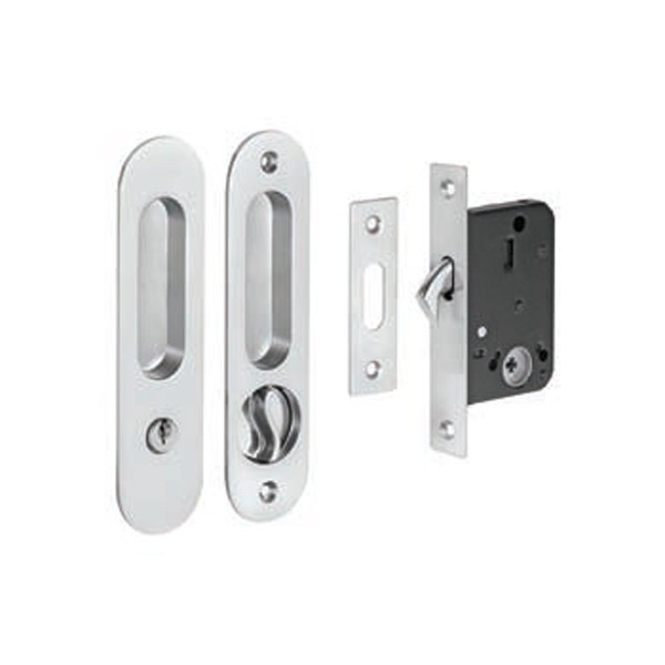 Hafele bộ khóa cửa trượt gỗ 499.65.105 - tay nắm oval bền bỉ, hợp kim kẽm, hoàn thiện niken mờ 3 Bộ Khóa Tay Nắm Cửa Trượt Gỗ Hafele 499.65.105