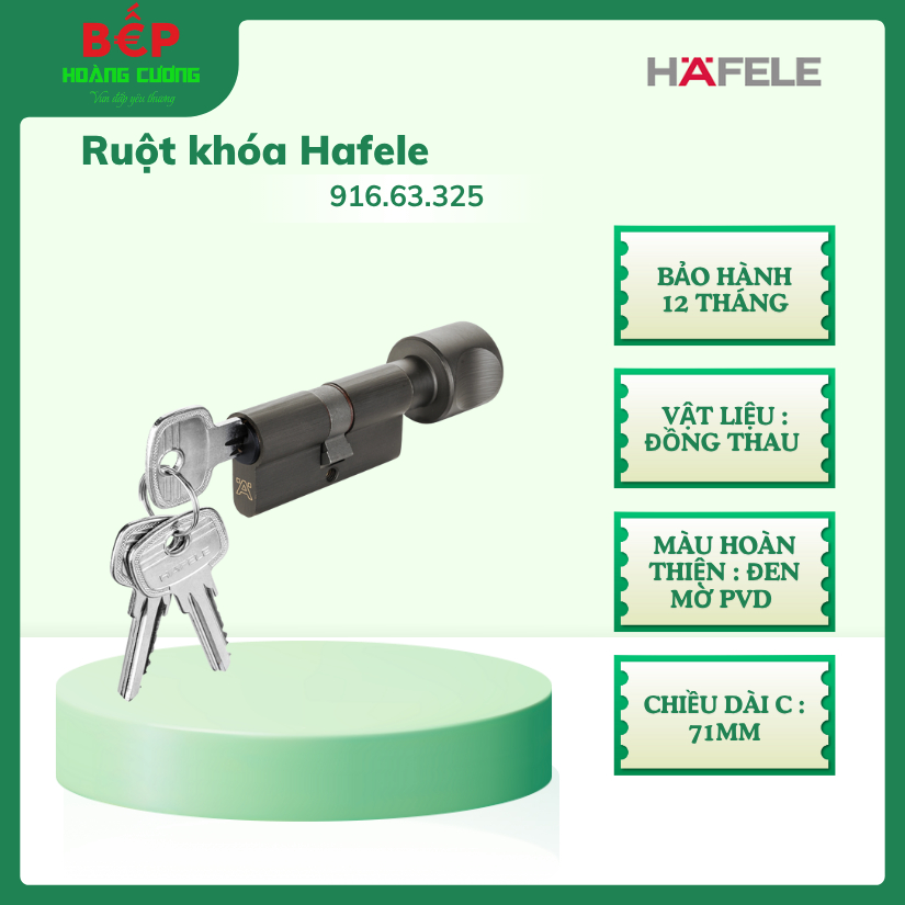 Hafele 916.63.325 ruột khóa 1 đầu vặn 1 đầu chìa 71mm, đồng thau cao cấp, chống cạy khóa hiệu quả. 3 Hafele 916.63.325 ruột khóa 71mm, 1 đầu chìa 1 đầu vặn, chống khoan, lắp đặt dễ dàng.