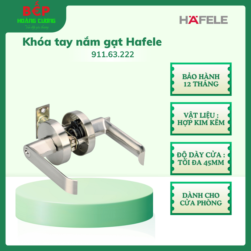Khóa Cửa Phòng 911.63.222 Hafele – Tay Gạt Hợp Kim Kẽm – Độ Dày Cửa 35–45mm – Màu Niken Mờ 3 Khóa Tay Nắm Gạt Cửa Phòng Hafele 911.63.222
