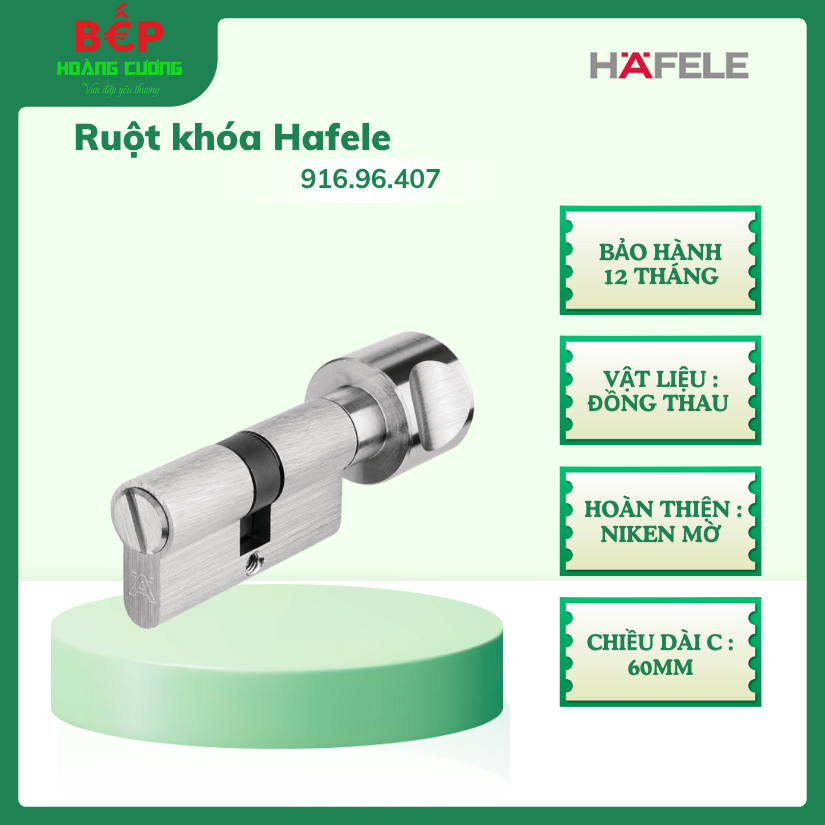 Hafele 916.96.407 Ruột Khóa Cửa 60mm, nickel mờ tinh tế, phù hợp cửa nhà vệ sinh hiện đại. 3 Ruột khóa 916.96.407 Hafele 60mm cho cửa nhà tắm, đồng thau cao cấp, chống cạy khoan, lắp đặt dễ.