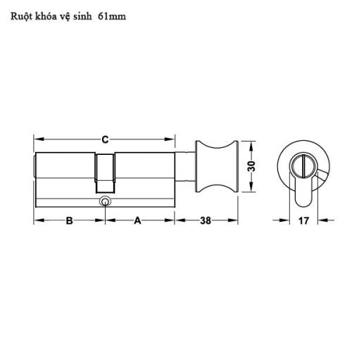 Ruột khóa Hafele 916.64.292 cho cửa nhà vệ sinh, thiết kế đen mờ hiện đại, bền và đẹp.