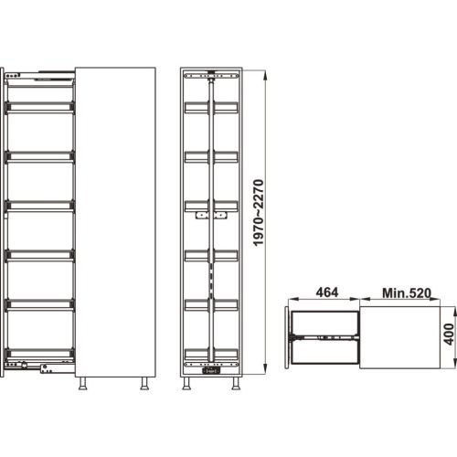 Tủ đồ khô Hafele Kara pull 595.80.803, tủ mở kéo cao 6 tầng, chống trượt, rộng 400mm