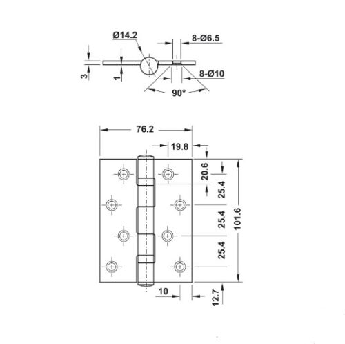 Hafele 926.20.804 – Bản Lề Lá 2 Vòng Bi, chất liệu Inox 304, chịu lực 70Kg, bền chắc 11 Kích thước của Bản lề lá 2 vòng bi 70Kg Hafele 926.20.804
