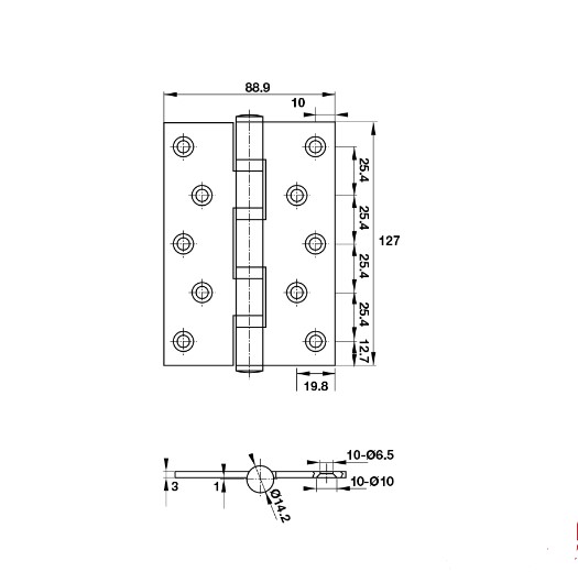 Hafele 926.25.505 – Bản lề lá 4 vòng bi chịu lực 80Kg, mở góc rộng, bền bỉ theo thời gian 5 Kích thước của Bản lề lá 4 vòng bi 80Kg Hafele 926.25.505