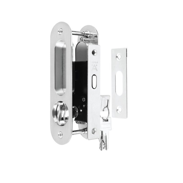 Hafele bộ khóa cửa trượt gỗ 499.65.105 - tay nắm oval bền bỉ, hợp kim kẽm, hoàn thiện niken mờ 4 Bộ khóa tay nắm cửa trượt gỗ Hafele 499.65.105