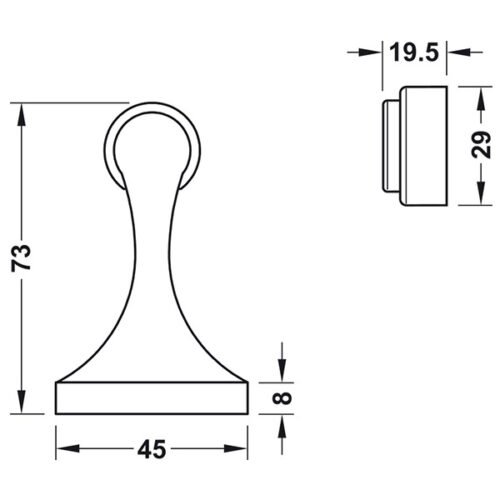 Hafele chặn cửa nam châm 938.23.024 - đồng thau cao cấp, hoàn thiện chrome mờ, giữ cửa cố định 8 Kích thước của Chặn cửa nam châm Hafele 938.23.024