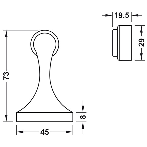 Hafele chặn cửa nam châm 938.23.024 - đồng thau cao cấp, hoàn thiện chrome mờ, giữ cửa cố định 5 Kích thước của Chặn cửa nam châm Hafele 938.23.024