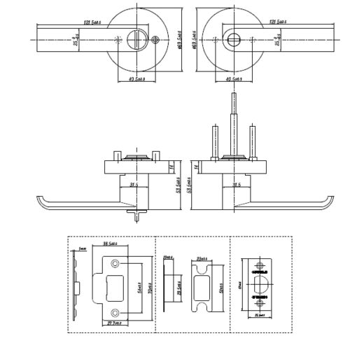 Khóa Cửa Phòng 911.63.222 Hafele – Tay Gạt Hợp Kim Kẽm – Độ Dày Cửa 35–45mm – Màu Niken Mờ 11 Kích thước của Khóa tay nắm gạt cửa phòng Hafele 911.63.222