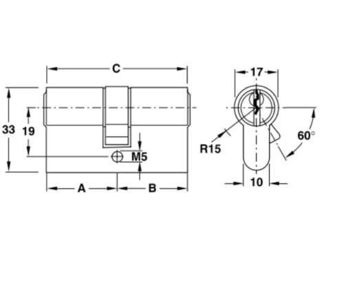 Hafele 916.96.015 ruột khóa cửa chính 71mm, 2 đầu chìa, chất liệu đồng thau chống khoan. 8 Ruột khóa 2 đầu Hafele 916.96.015, 71mm Đồng thau