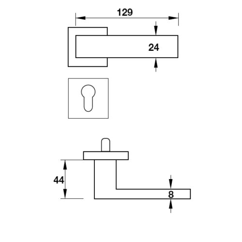 Hafele 903.99.427 tay nắm gạt inox 304 cao cấp, chắc chắn, thiết kế tinh tế sang trọng 9 Kích thước của Tay nắm gạt có nắp che cửa phòng Hafele 903.99.427