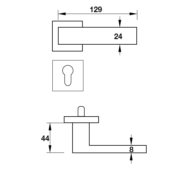 Hafele 903.99.427 tay nắm gạt inox 304 cao cấp, chắc chắn, thiết kế tinh tế sang trọng 5 Kích thước của Tay nắm gạt có nắp che cửa phòng Hafele 903.99.427