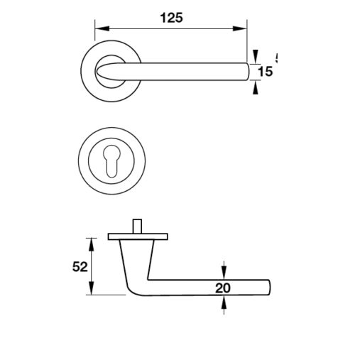 Hafele 903.99.977 tay nắm gạt cửa phòng - inox 304, nắp che, tuổi thọ cao, lắp đặt linh hoạt 13 Kích thước của Tay nắm gạt có nắp che cửa phòng Hafele 903.99.977