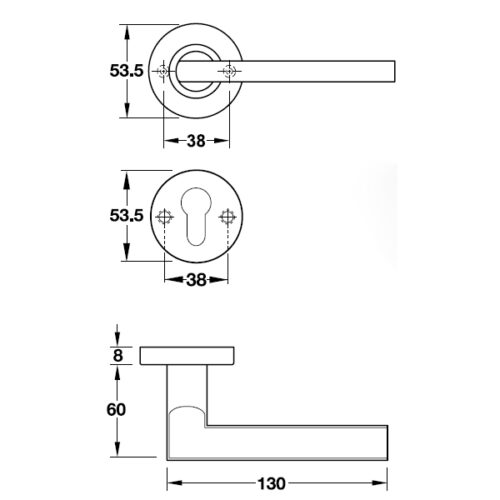 Hafele 903.92.646 tay nắm gạt cửa phòng - inox 304, nắp che, chống cháy, lắp nhanh 15 Kích thước của Tay nắm gạt cửa phòng Hafele 903.92.646