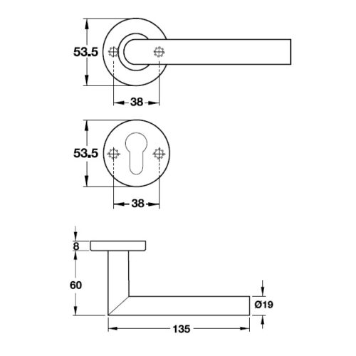 Tay nắm Hafele 903.98.536 cho cửa phòng - inox 316, nắp che, bền chắc, chống ăn mòn 7 Kích thước của Tay nắm gạt cửa phòng Hafele 903.98.536