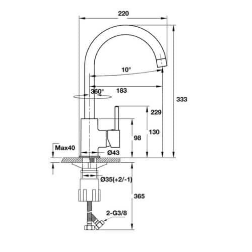 Hafele 570.51.290 AUGUSTUS HT-C220 Vòi Rửa Chén – Cổ Xoay Linh Hoạt – 2 Đường Nước – Chính Hãng 6 Hafele 570.51.290 AUGUSTUS HT-C220 Vòi Rửa Chén – Cổ Xoay Linh Hoạt – 2 Đường Nước – Chính Hãng - Ảnh 4