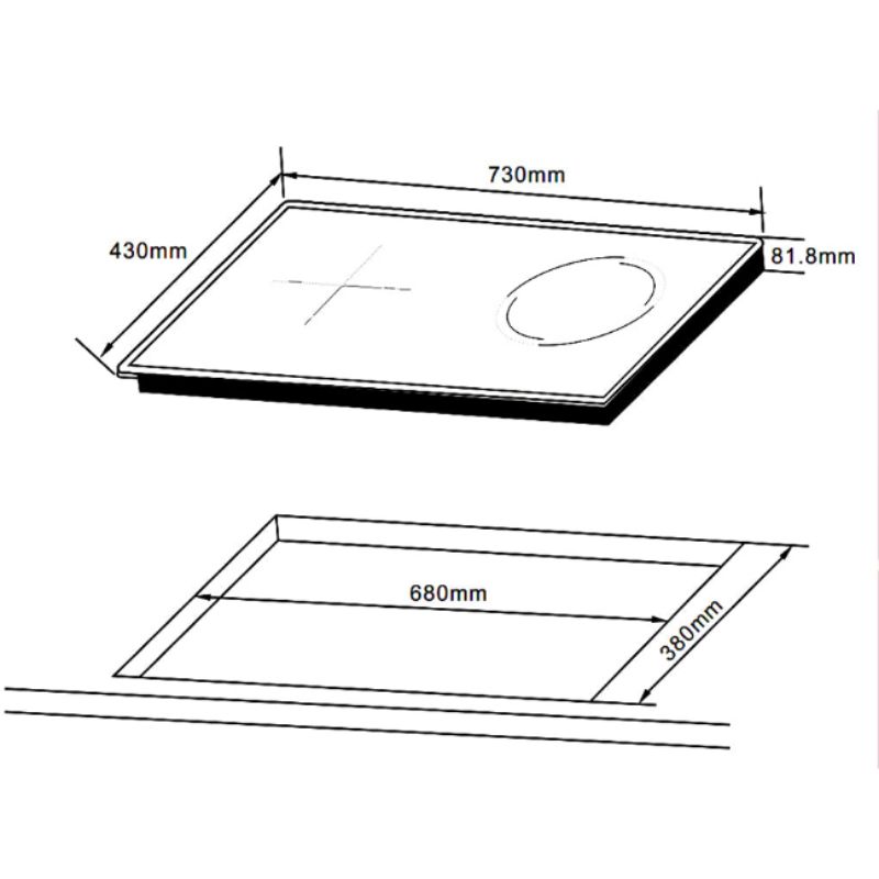 Bếp Điện Từ HC-H7321B 536.61.856 Hafele – Cảm Ứng Trượt – Inverter – Schott Ceran Đức 8 Kích thước bếp từ kết hợp hồng ngoại 2 vùng nấu Hafele HC-H7321B 536.61.856