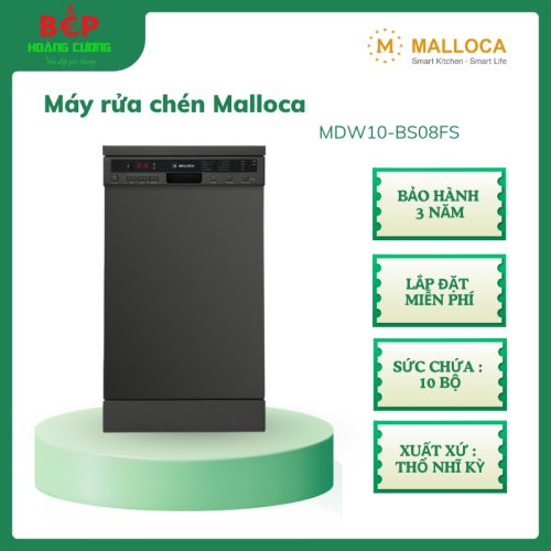 Malloca MDW10-BS08FS – Máy Rửa Chén 10 Bộ, Inox Đen, 8 Chương Trình, Rửa Nhanh, Giảm Tiếng Ồn