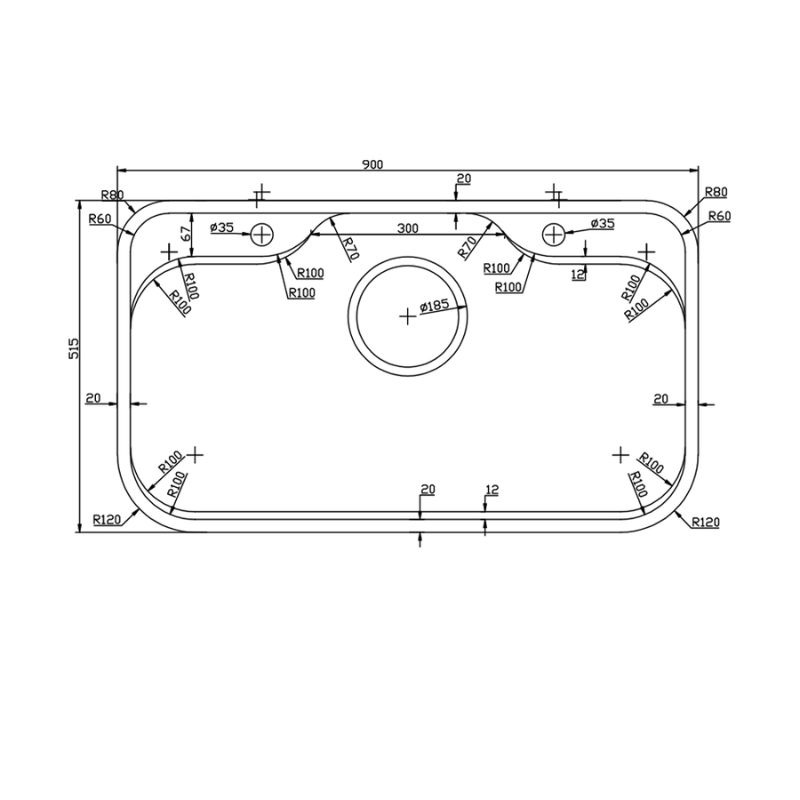 Chậu Rửa Bát Konox Tari 9051SM – Inox SUS304 Dày 1.2mm – Phủ Mạ Crom 7 Kích thước chậu rửa bát inox 1 hố Konox TARI 9051SR Basic