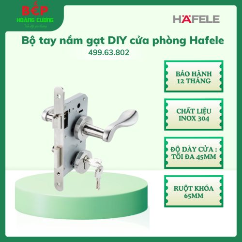 Hafele 499.63.802 – Bộ khóa tay nắm nắp chụp – Inox 304 – Hoàn thiện inox mờ – Phụ kiện đầy đủ – Dùng cho cửa gỗ