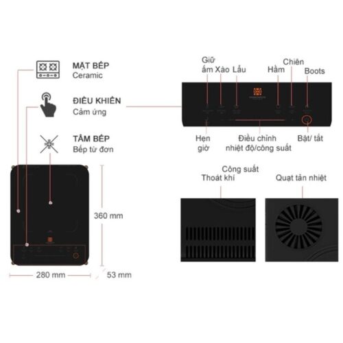 Hawonkoo CEH-107-BA Bếp Từ Đơn + Nồi – Mặt Kính Ceramic Bền – Gia Nhiệt Nhanh – Tự Nhận Diện Nồi 13 chi tiet bep tu mini hawonkoo ceh 107 ba di dong