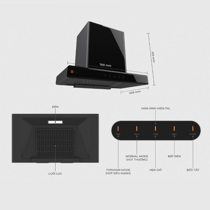 Hawonkoo Máy Hút Mùi HRH-701 – Hàng Chính Hãng – Hút Mạnh, Ít Ồn – Bảo Vệ Quá Tải & Áp 8 Thiết kế máy hút mùi áp tường Hawonkoo HRH-701