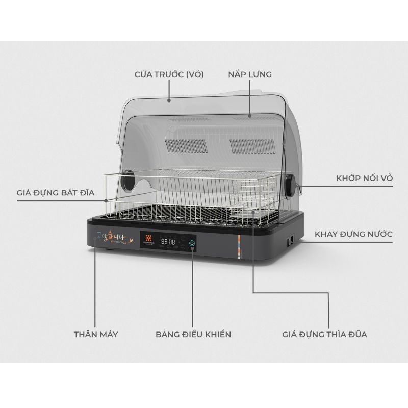 Hawonkoo DDH-202 Tủ Sấy Đa Năng – UV Khử Khuẩn – Bảo Vệ Quá Tải – Dễ Dàng Vệ Sinh 6 Thiết kế máy sấy bát Hawonkoo DDH-202